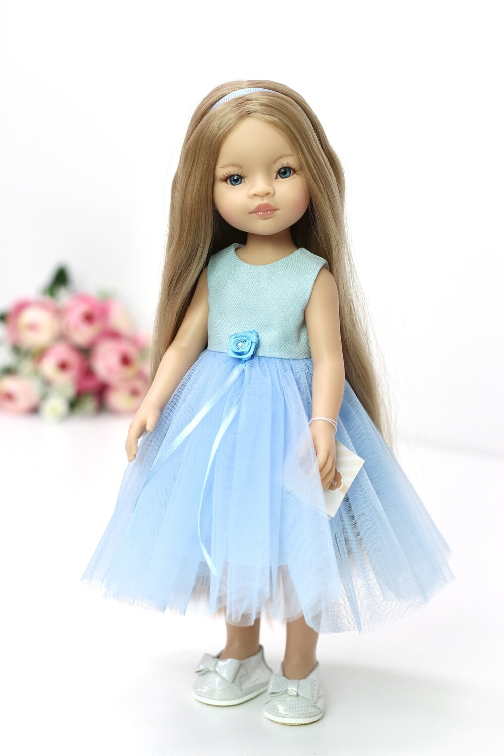 Кукла Маника с волосами до щиколоток (Рапунцель) в нарядном голубом платье (пижама в комплекте), Паола Рейна, 34 см
