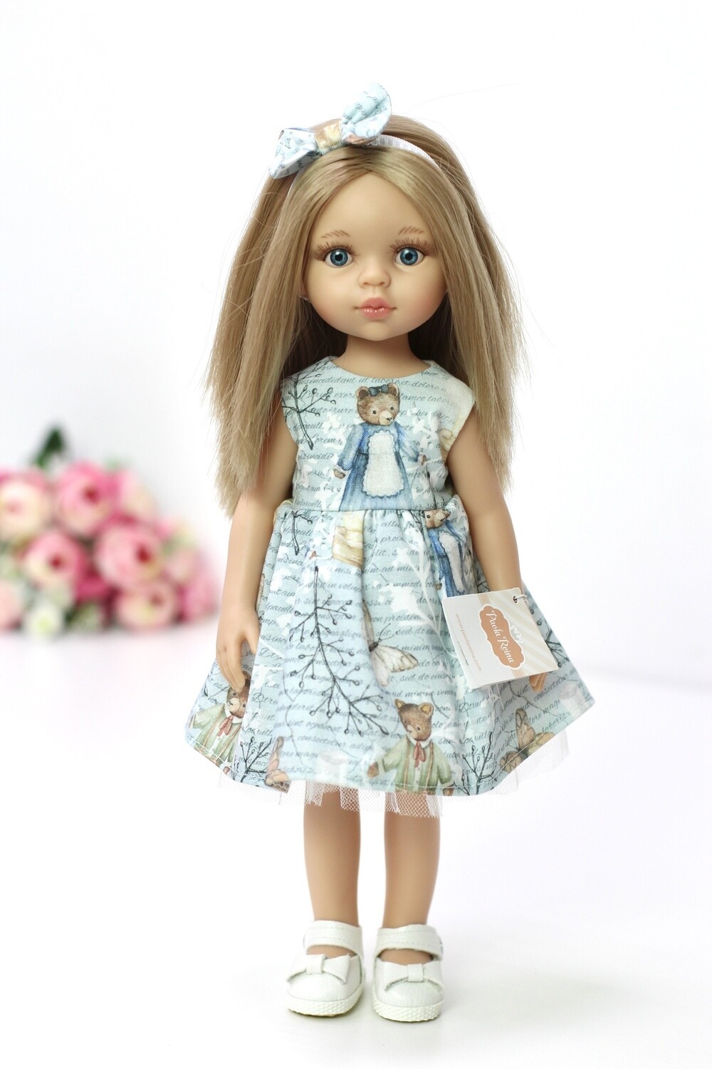Кукла Карла с волосами по пояс в красивом платье, с голубыми глазами (Паола Рейна), 34 см