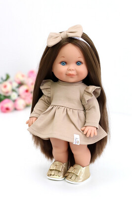 Кукла Бетти Рапунцель с ароматом карамели, волосы темные, в платье цвета 