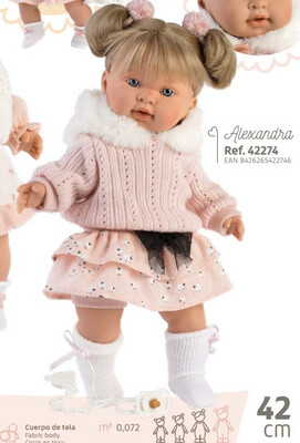 Кукла мягконабивная Alexandra со звуковым механизмом, Llorens, 42 см. Упаковка фирменная коробка