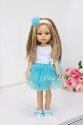 Кукла Карла с волосами по пояс в красивом голубом платье, с голубыми глазами (Паола Рейна), 34 см