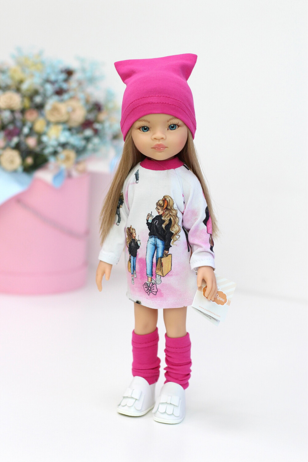 Кукла Маника с волосами по пояс, с голубыми глазами в стильном образе   (Паола Рейна), 34 см