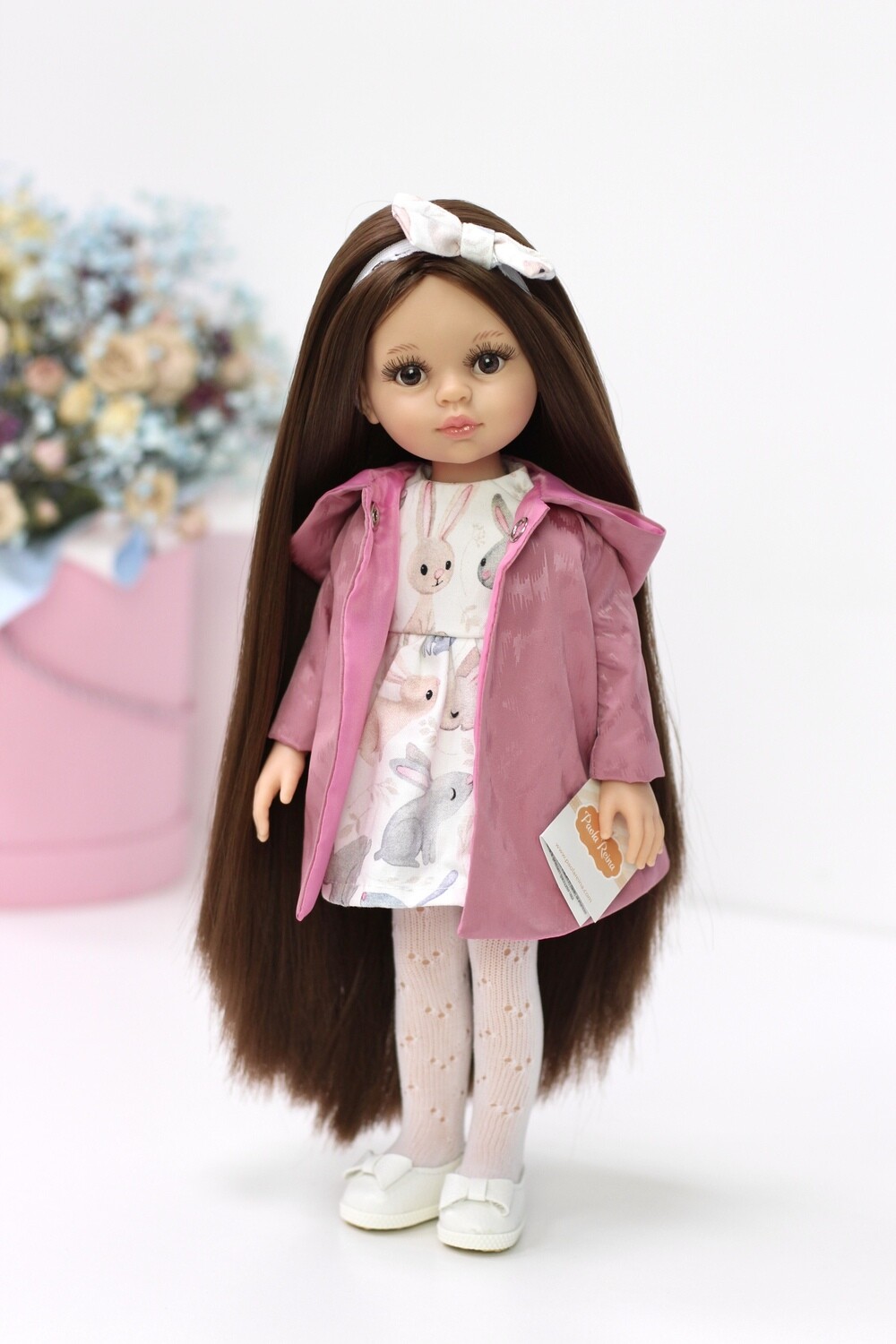 Кукла Кэрол Рапунцель с длинными волосами в стильном платье, колготках, плаще и обуви на ножках (Паола Рейна) (пижама в комплекте), 34 см
