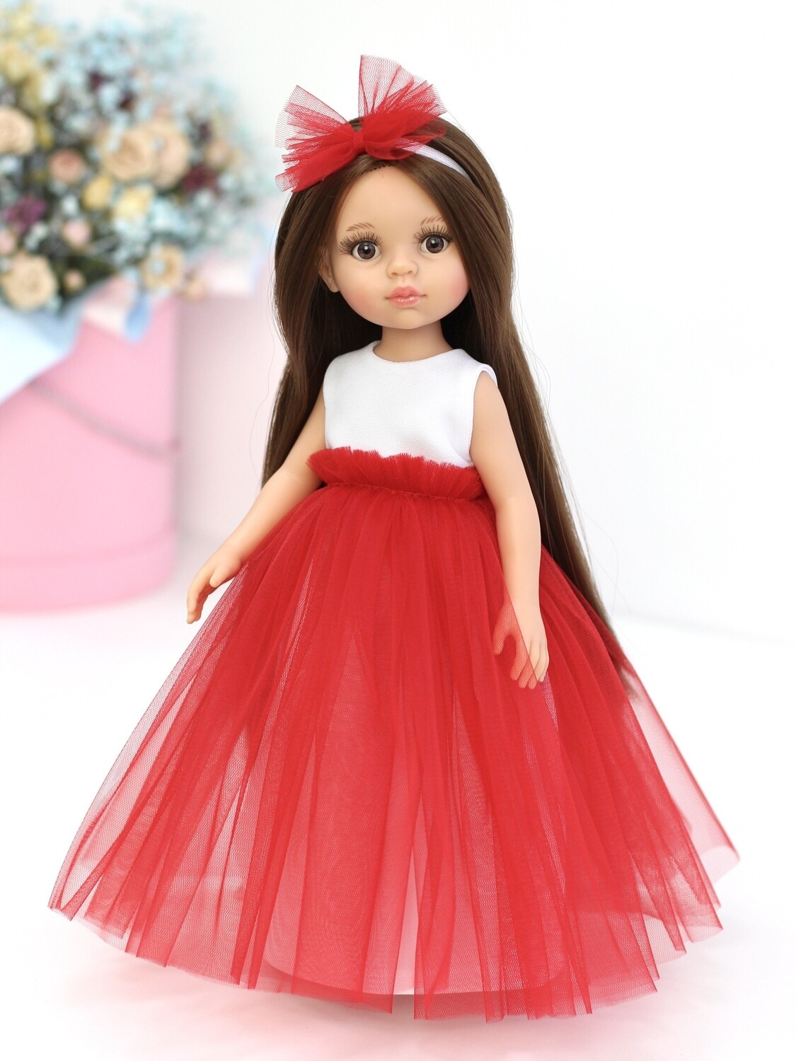 Кукла Кэрол Рапунцель с длинными волосами в нарядном красном платье (пижама в комплекте) (Паола Рейна), 34 см