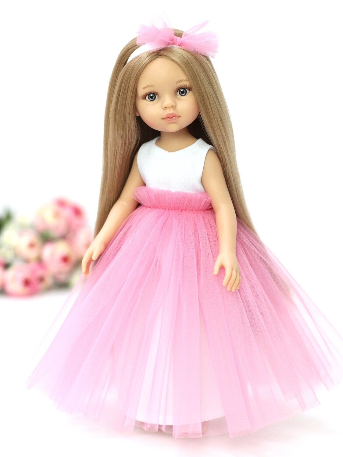 Кукла Карла Рапунцель с серыми глазами в розовом платье Паола Рейна (пижама в комплекте), 34 см