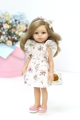 Кукла Карла с волосами по пояс в платье из муслина и обуви, с серыми глазами (Паола Рейна), 34 см