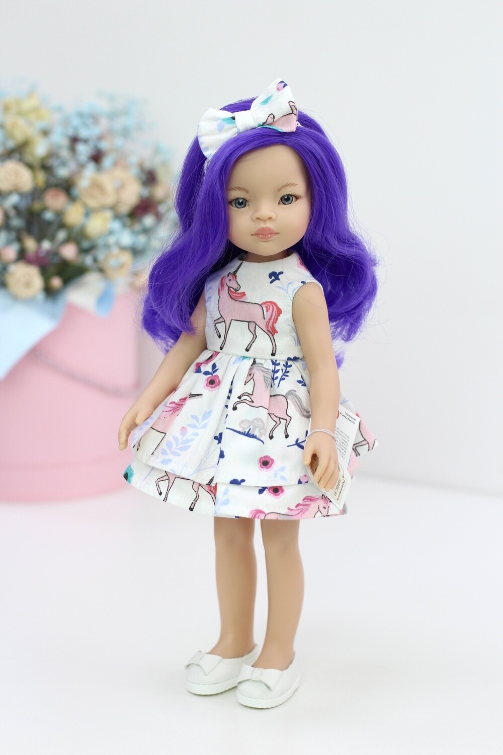 Кукла Мар с фиолетовыми волосами в красивом платье и обуви (пижама в комплекте), Паола Рейна, 34 см