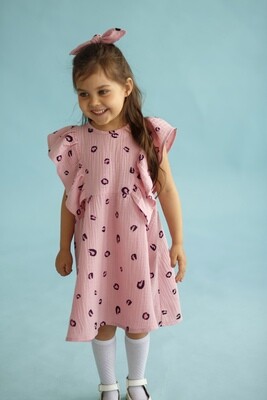 Платье из муслина «Розовый лео» с резинкой для волос в комплекте