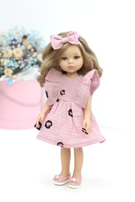 Кукла Карла с волосами по пояс в модном платье из муслина и обуви, с серыми глазами (Паола Рейна), 34 см