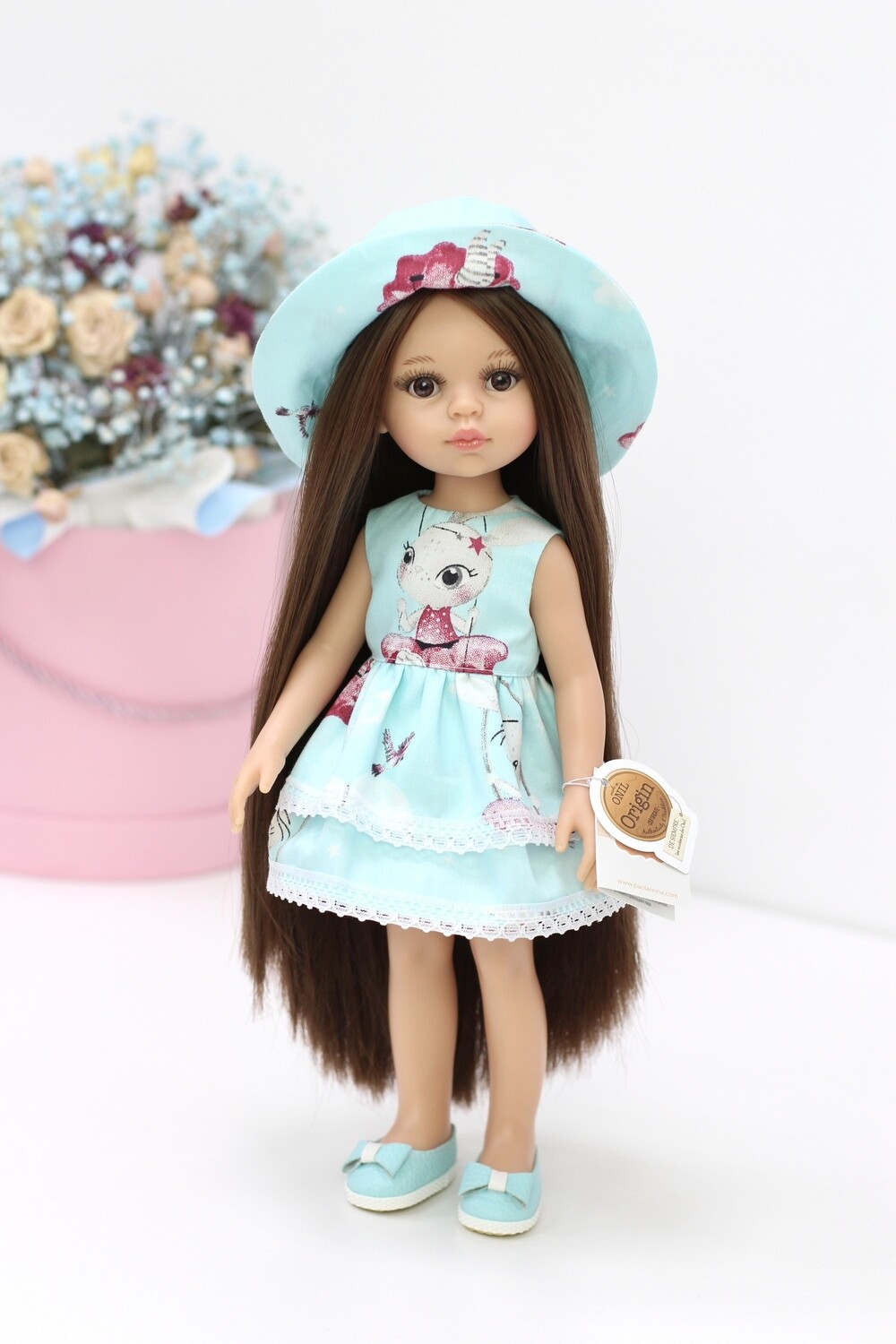 Кукла Кэрол Рапунцель с длинными волосами в платье с панамой (Паола Рейна) (пижама в комплекте), 34 см