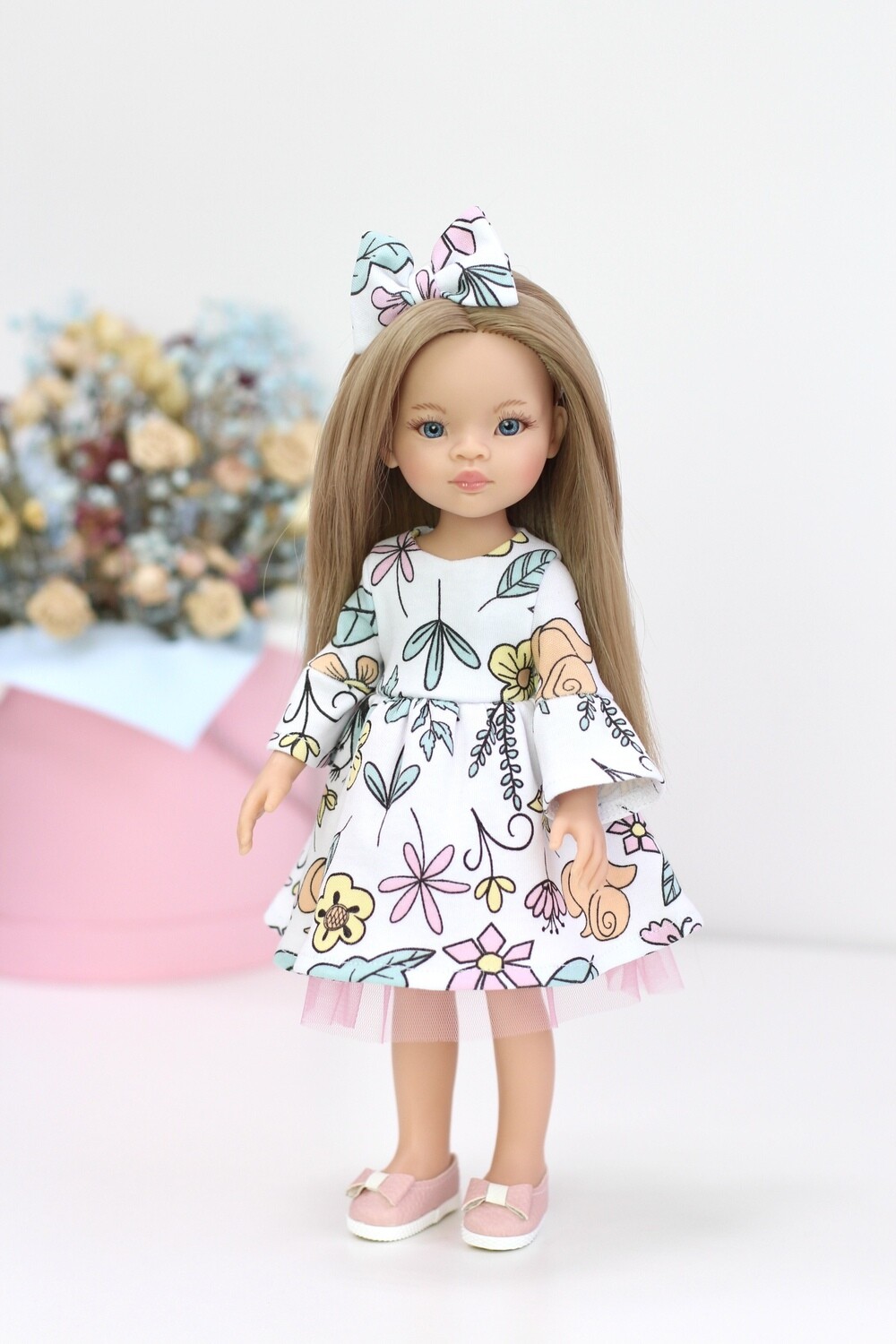 Кукла Маника с прямыми волосами до пояса в красивом платье и туфельках (Паола Рейна), 34 см