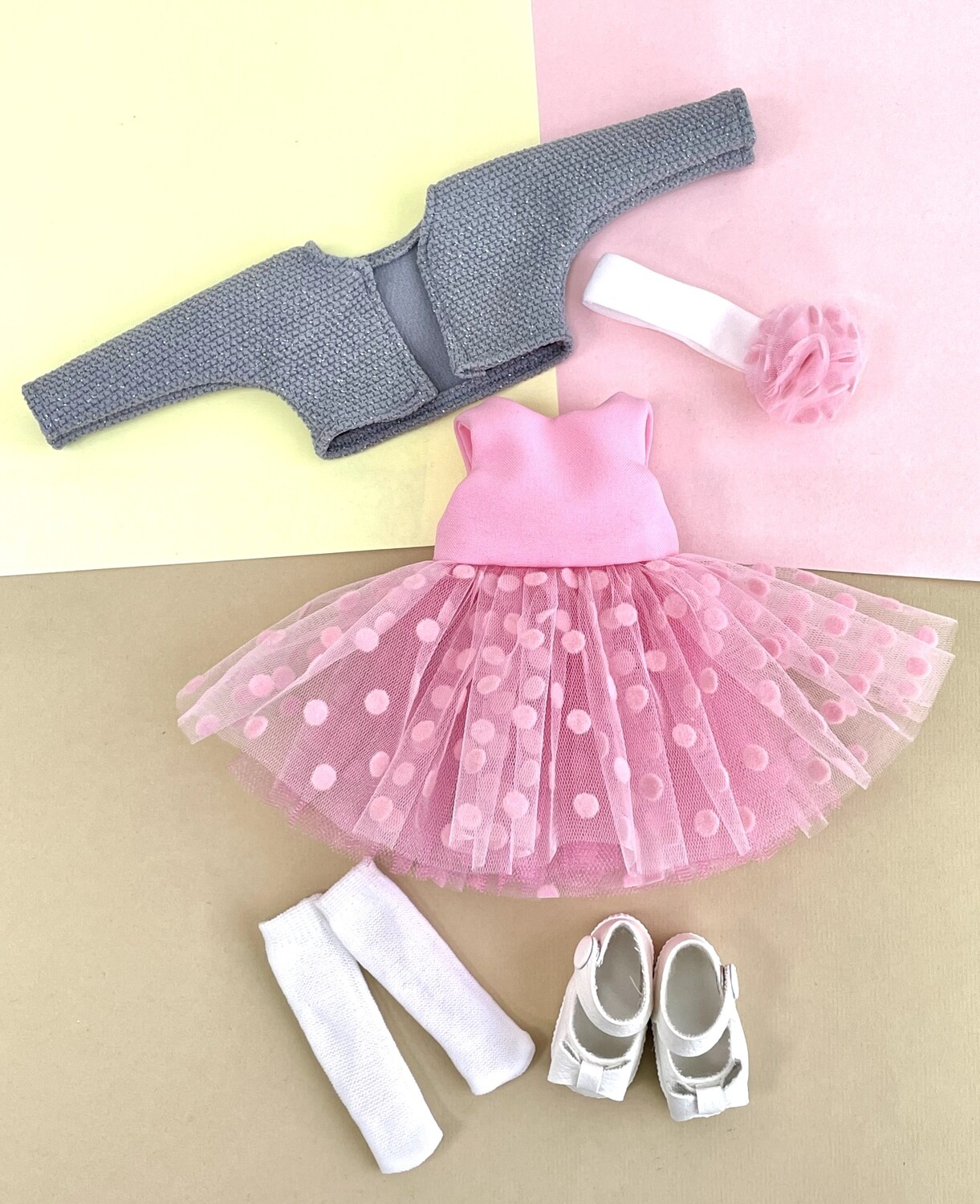Нарядное розовое платье с болеро для куклы Paola Reina 32-34 см