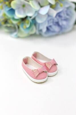 Нарядные розовые туфельки с блестящим бантиком для куклы Paola Reina 32-34 см