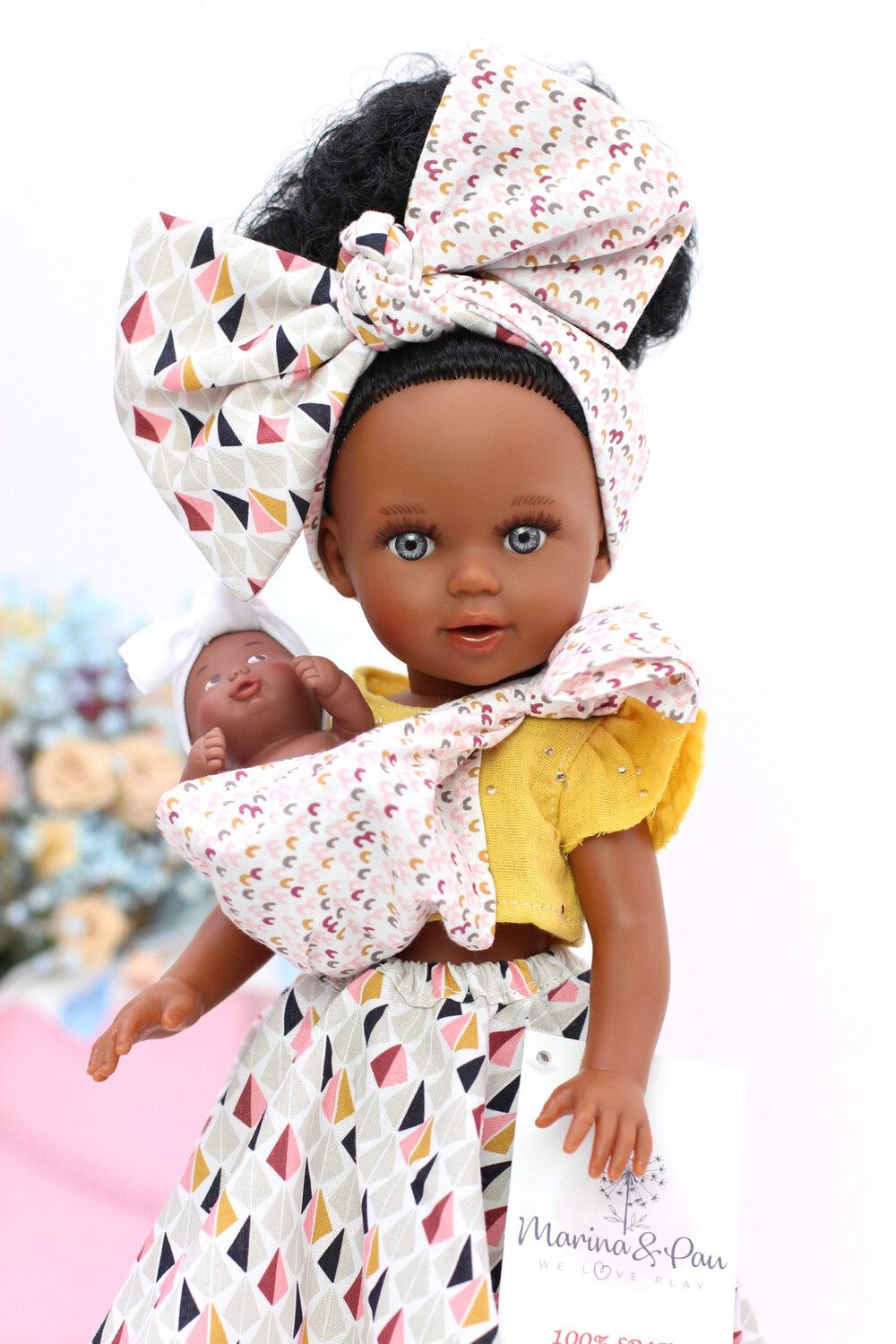 Кукла-мулатка с малышом Kisai Марина, Marina&Pau, 40 см. Упаковка подарочная коробка