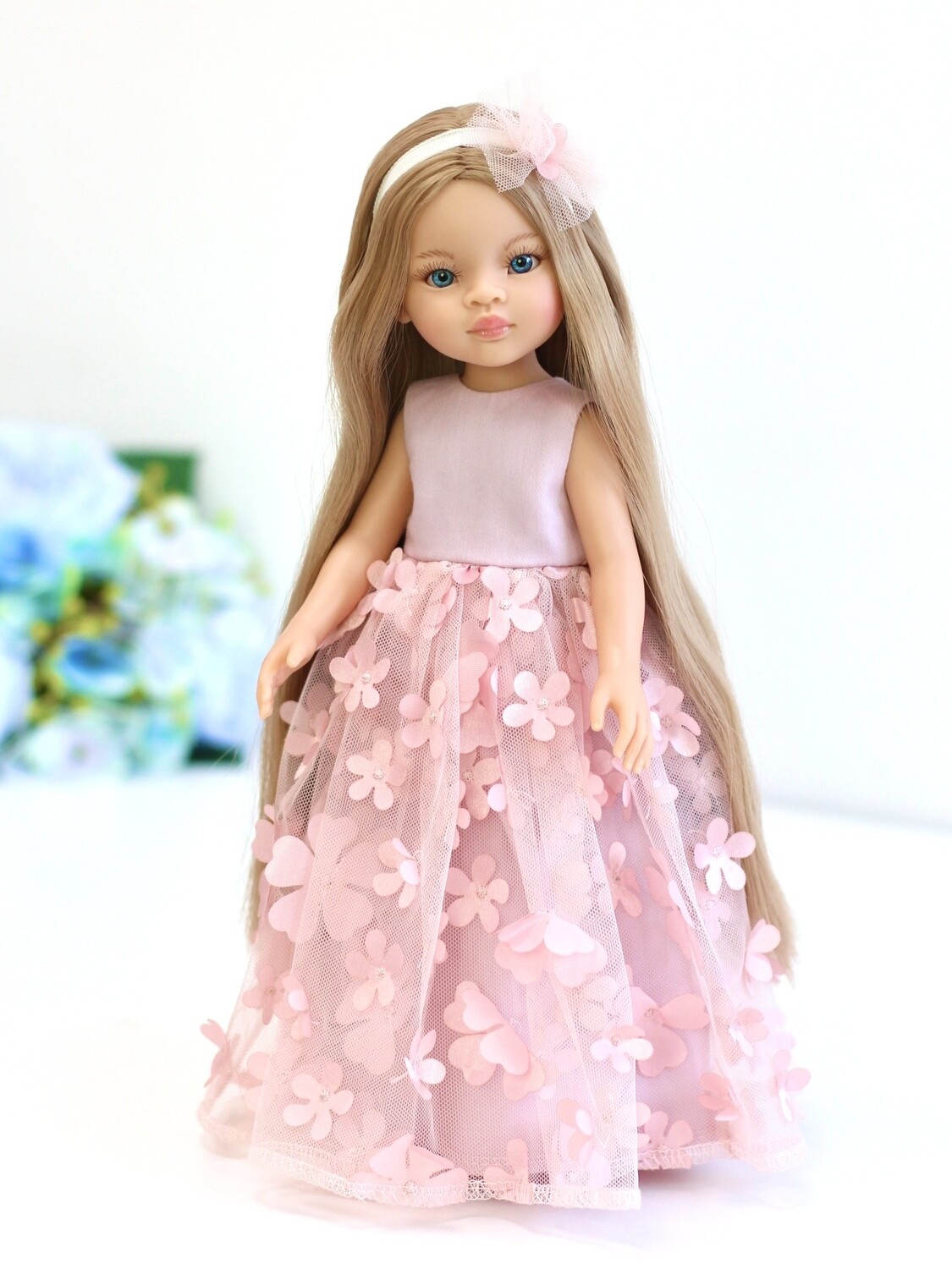 Кукла Маника с волосами до щиколоток (Рапунцель) в нарядном платье (пижама в комплекте), Паола Рейна, 34 см