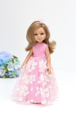 Кукла Карла в нарядном розовом платье, с серыми глазами (Паола Рейна), 34 см