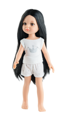 Кукла Карина черные волосы до колен, глаза коричневые, в пижаме (Паола Рейна), 34 см