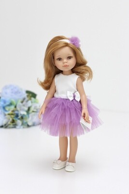 Кукла Даша с волосами по пояс в платье с фиолетовой пачкой, с медовыми глазками (Паола Рейна), 34 см