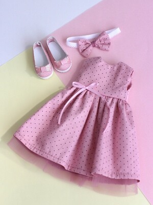 Комплект: платье в мелкий горох с обувью для куклы Paola Reina 32-34 см