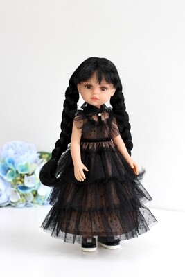 Кукла Карина с чёлкой и двумя косами в образе Уэнсдей, Паола Рейна , 34 см