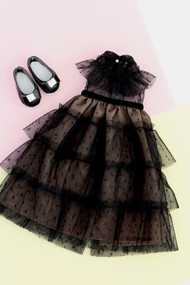 Чёрное платье с туфельками в стиле Уэнсдей для куклы Paola Reina 32-34 см