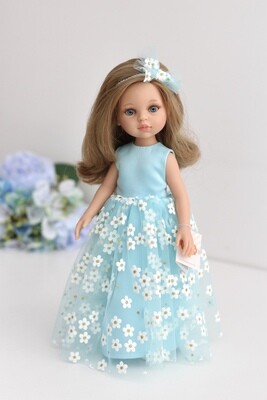 Кукла Карла в нарядном платье с цветами, с голубыми глазами (пижама в комплекте), Паола Рейна, 34 см