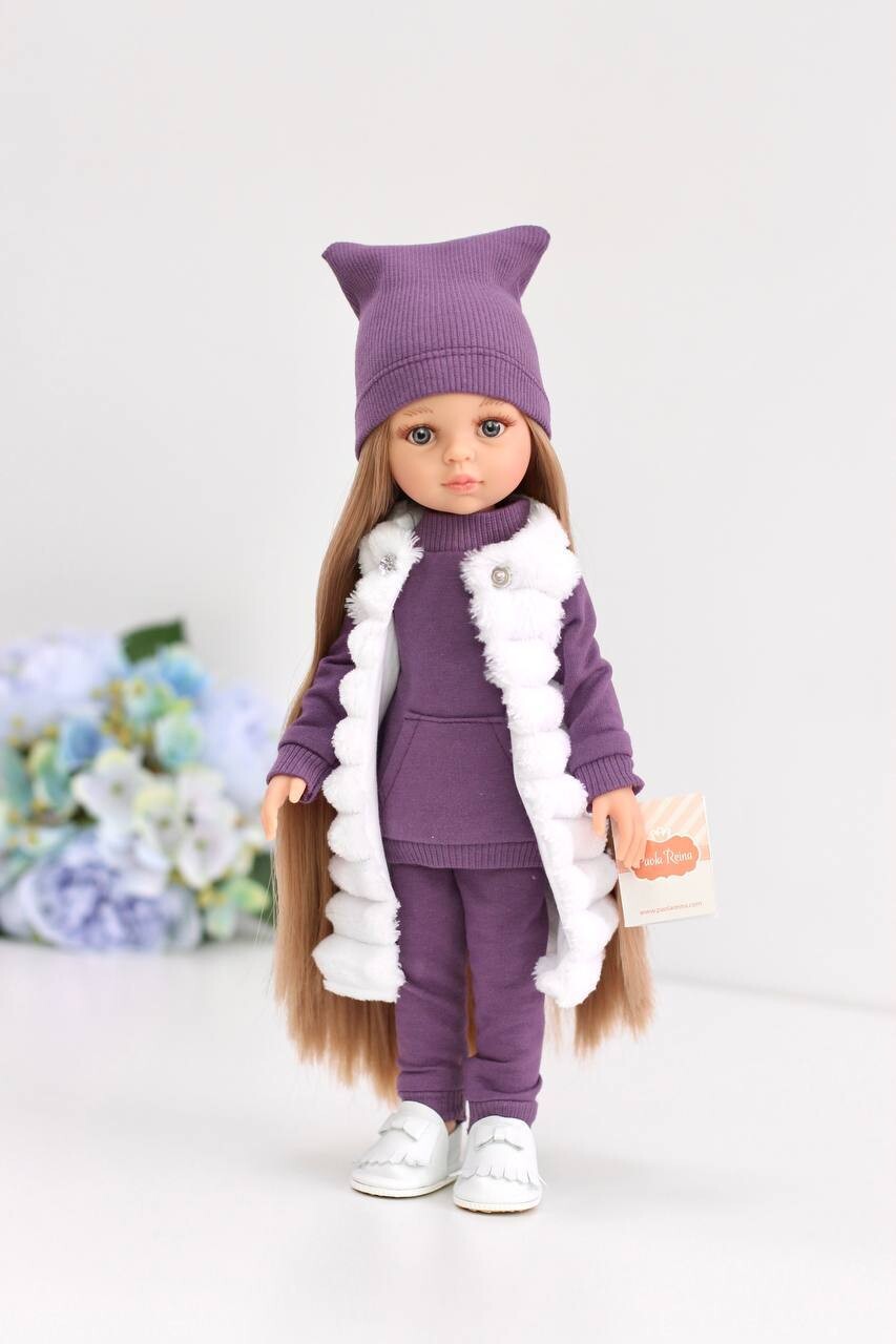 Кукла Карла Рапунцель в фиолетовом костюме с жилеткой (пижамка в комплекте), Паола Рейна , 34 см