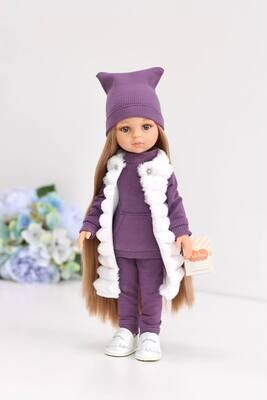 Кукла Карла Рапунцель в фиолетовом костюме в комплекте с обувью и жилеткой (пижамка в комплекте), Паола Рейна , 34 см