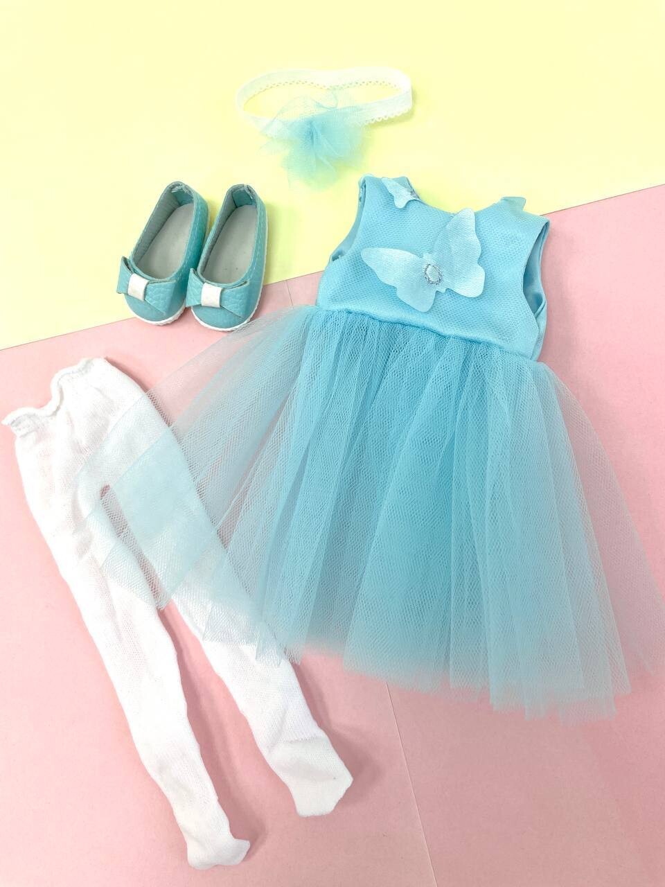 Платье с бабочками с колготками и туфельками для куклы Paola Reina 32-34 см