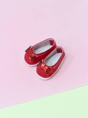Туфельки красные с блестящим бантиком для куклы Paola Reina 32-34 см