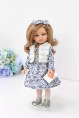 Кукла Карла в платье с короткой жилеткой, с серыми глазами (Паола Рейна), 34 см