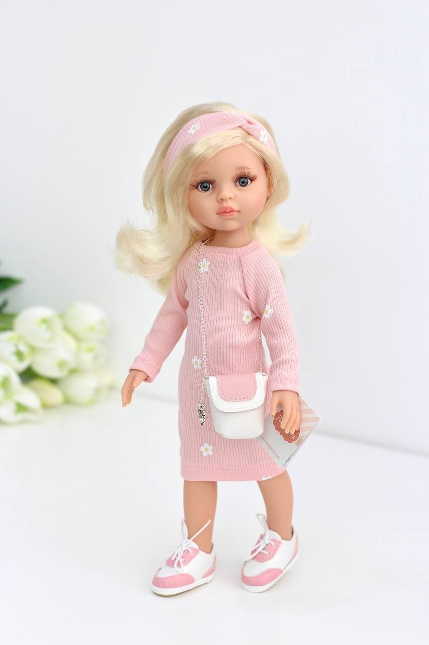 Кукла Клаудия с серыми глазами в розовом платье с сумочкой, Паола Рейна, 34 см