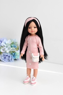 Кукла Паола с черными волосами в платье карандаш с сумочкой, (пижама в комплекте) Паола Рейна , 34 см