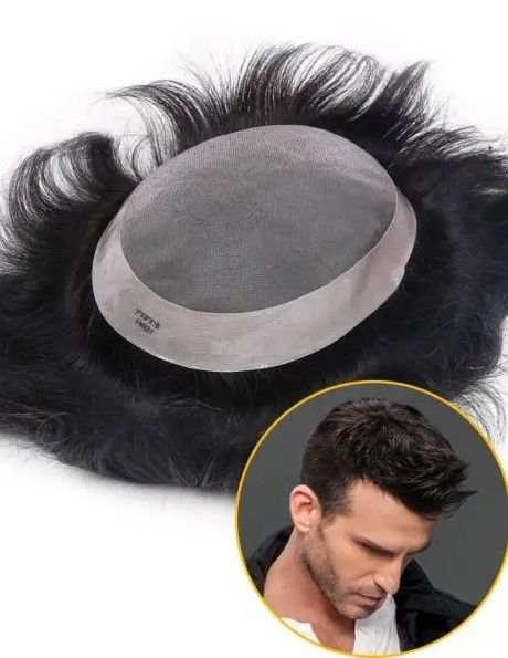 Mens Mono Type Hair System -  120% Density - 100% NATURAL Human Hair #1B Black Toupee