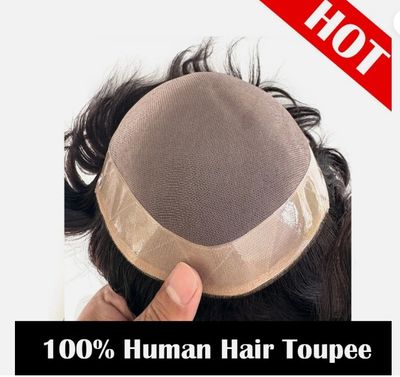 Mens Mono Type Hair System -  120% Density - 100% NATURAL Human Hair #1B Black Toupee