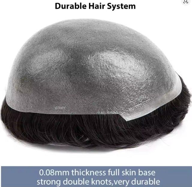 Mens PU SKIN Hair System - 120% Density - 100% NATURAL Human Hair #1B Black Toupee