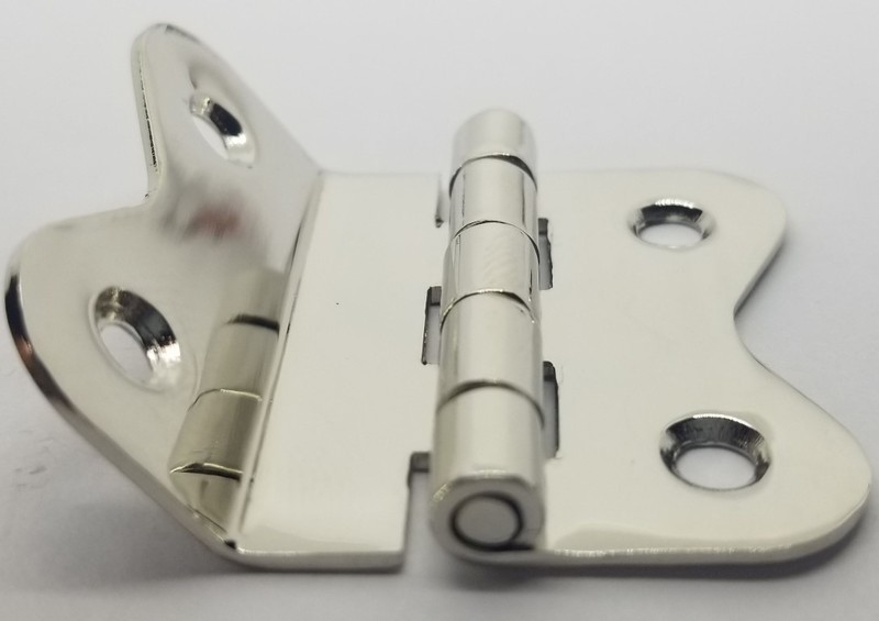 SMALL POLISHED NICKEL - Solid Brass Hoosier Cabinet Hinge 3/8 Offset angled sellers antique vintage old