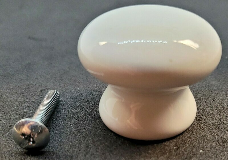 1-1/4" White Porcelain Round Knob (solid top - hidden screw) handle pull drawer desk cabinet door antique vintage old