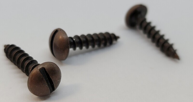 #6 (5/8ths") Round Head Brass, Antique Copper Black Plated Screws  flat head dome fancy brass patina old retro vintage