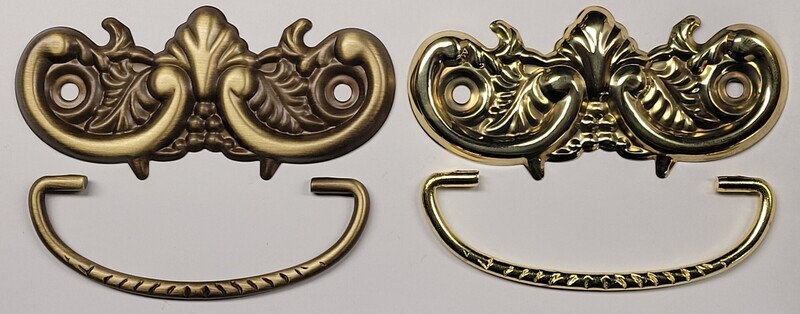 3" Centers - Victorian Style Stamped Polish and Antiqued Brass Drawer Pull antique vintage fancy leaf leaves bail ring decor