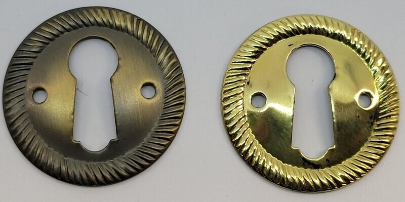 1" Keyhole Cover Rope Edge Early American Style Stamped Brass & Aged Antique Brass key escutcheon small tiny hole cover insert