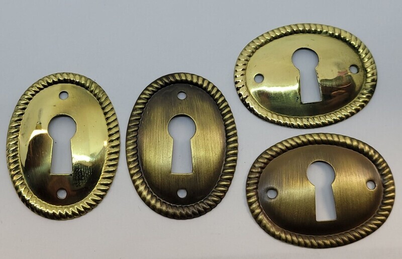 1.5" Antiqued Polished Stamped Brass Oval Horizontal Vertical Keyhole Cover with Rope Edging Escutcheon
