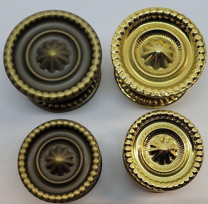 1" to 1.25" (1-1/4) SHERATON FEDERAL STYLE Round Stamped Solid Brass knob w/Backplate victorian rustic antique vintage old pull handle