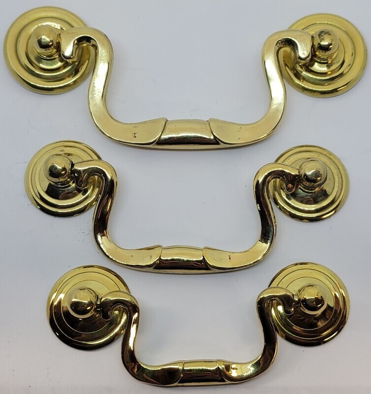 2.5" - 3" - 3.5" Centers Queen Anne Style Swan Neck polished cast solid brass antique vintage retro fancy decorative