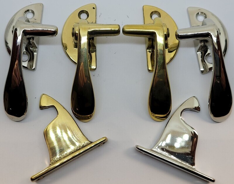 Small 3/8" Offset Lever Latches Ice box cabinet Boone left & Right Cast Brass & Nickel Hoosier Sellers antique vintage restore