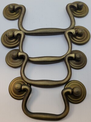 Queen Anne Style Bail Pull handle knob Cast Brass Mid Century Modern antique vintage retro fancy swing