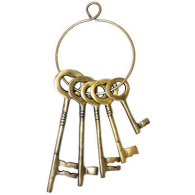 Real Metal Steel Fancy Cast Brass Jailers Key Set 5 keys and ring costume skeleton decorative jail antique vintage retro professional