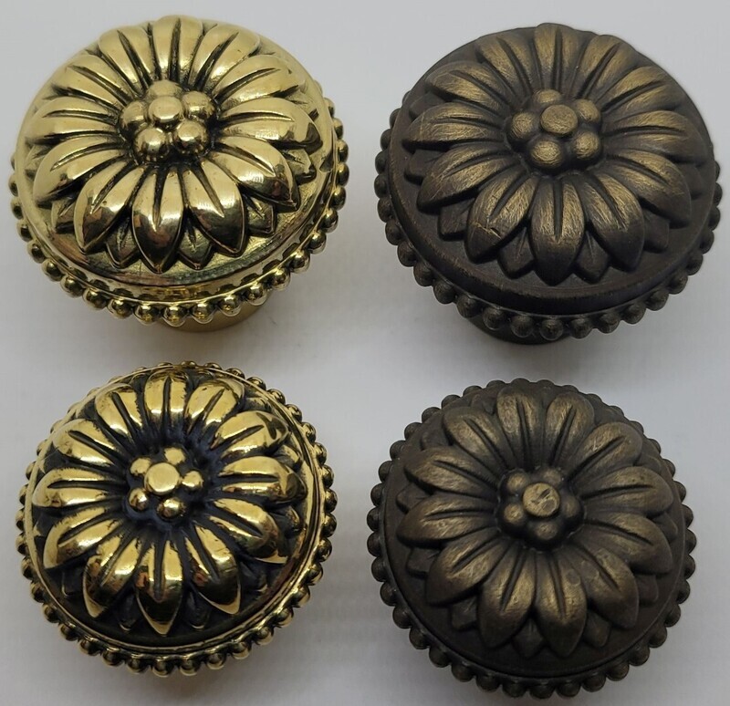 1-3/16" to 1.375" (1-3/8) Round French Style Solid Brass knob mid century modern floral rustic antique vintage old pull handle drawer door cabinet curio china depression colonial