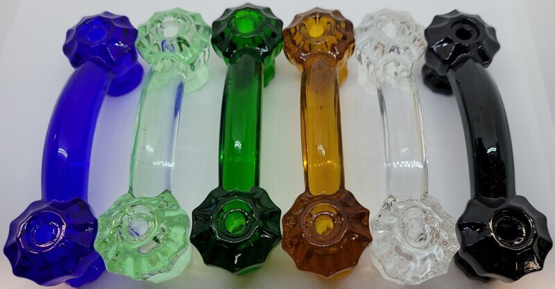 Fluted Glass Handle Bridge Pull with Pan head screw antique vintage old retro cabinet door drawer cupboard hoosier mid century modern fancy