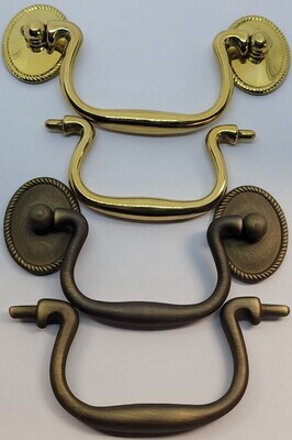 2.5, 3, 3.5 Centers ANTIQUED & Polished BRASS BAIL PULL Swan Neck